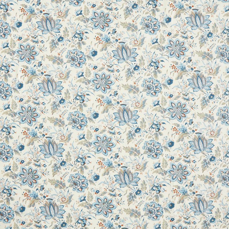 Katoenpopeline Delicate paisleybloemen – creme/babyblauw,  image number 1