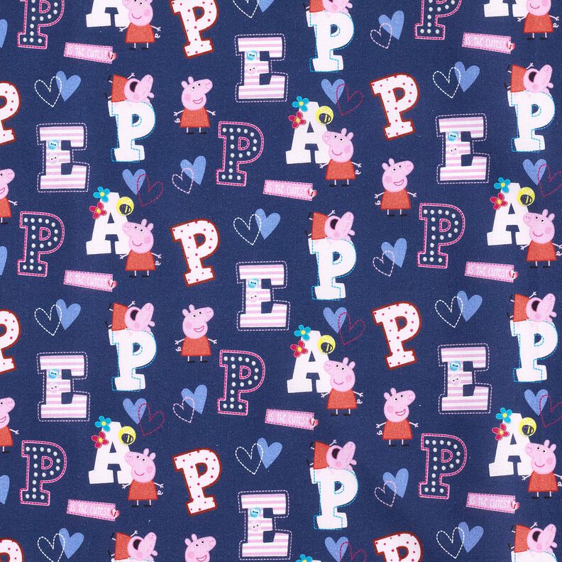 Katoenpopeline Peppa Pig-letters Licentiestof | ABC Ltd – indigo,  image number 1