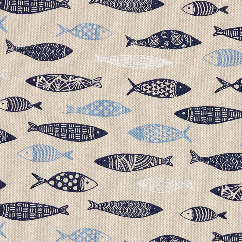 Decostof Half panama abstracte school vissen – natuur/blauw,  image number 1