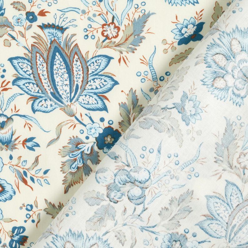 Katoenpopeline Delicate paisleybloemen – creme/babyblauw,  image number 4