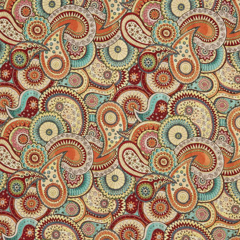 Decostof Gobelin abstracte paisley – lichtbeige/karmijnrood,  image number 1