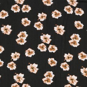 Viscosestof Delicate bloemen – zwart/perzik, 