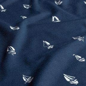 Katoenjersey getekende zeilboten – marineblauw, 