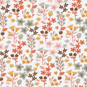 Katoenen stof cretonne Filligrane bloemen – oranje/wit, 