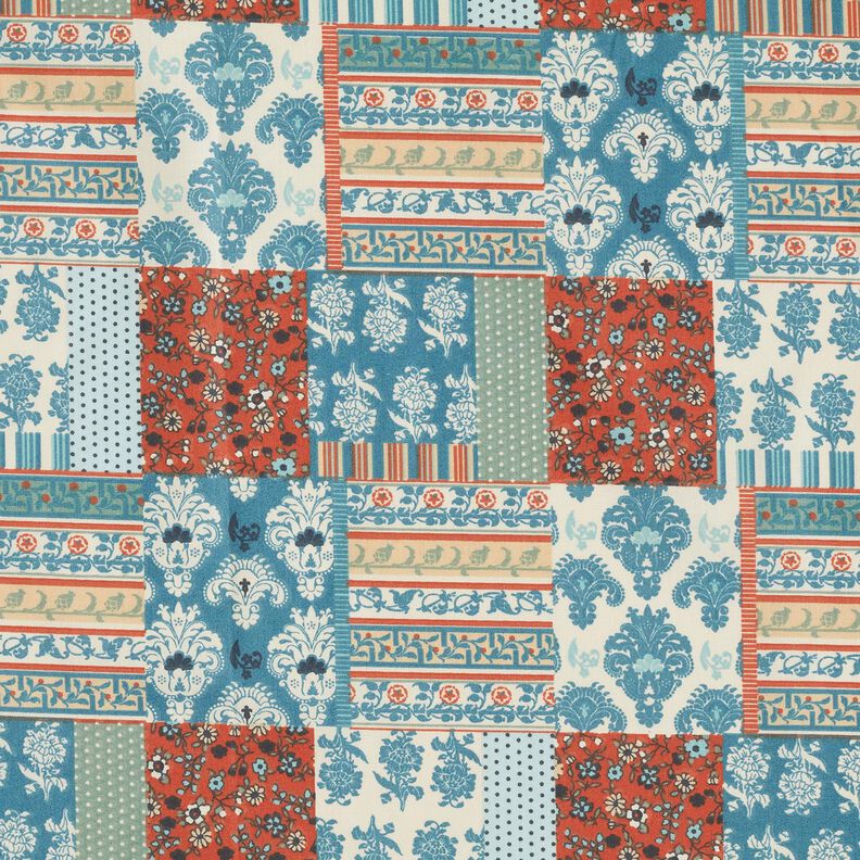 Katoenen stof Cretonne bloemen patchwork – blauw,  image number 1