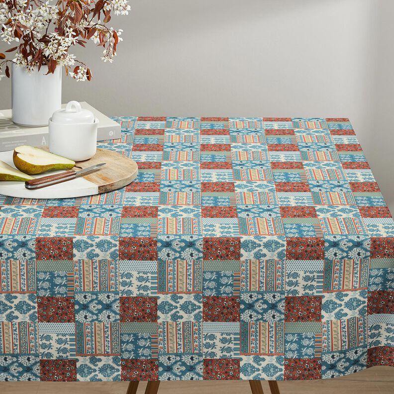 Katoenen stof Cretonne bloemen patchwork – blauw,  image number 6