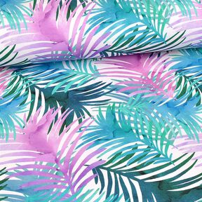 Katoenjersey Kleurrijke palmbladeren | Glitzerpüppi – wit, 