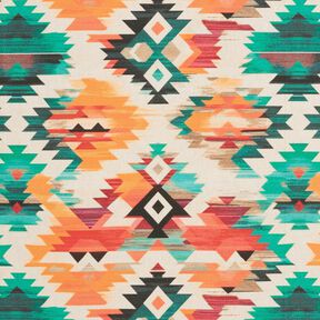 Decostof Half panama abstracte etnische print – lichtbeige/smaragdgroen, 