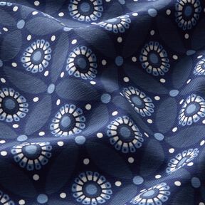 Katoenjersey Azulejos groot – marineblauw/blauwgrijs, 