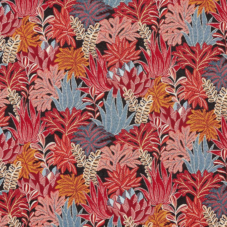 Decostof Jacquard Junglebladeren – zwart/karmijnrood,  image number 1