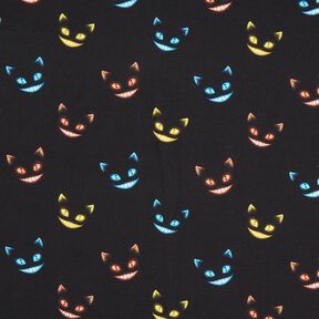 French Terry sommersweat Cheshire Cat Digitaal printen – zwart/kleurenmix, 