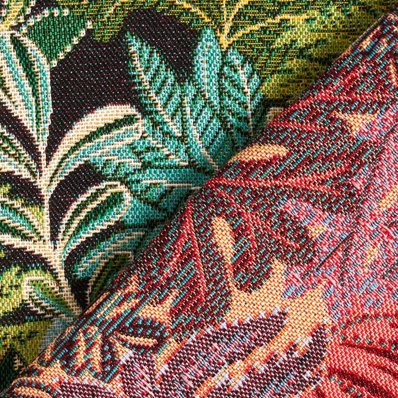 Decostof Jacquard Junglebladeren – zwart/groen,  image number 4