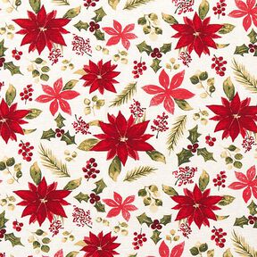 Decostof Canvas Kerstster bloemen – ecru/karmijnrood, 