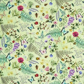 Outdoorstof Canvas wilde bloemen & insecten – pastelgroen, 