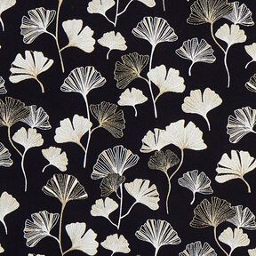 Decostof Jacquard Ginkgobladeren – zwart/goud, 