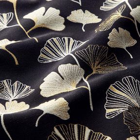 Decostof Jacquard Ginkgobladeren – zwart/goud, 