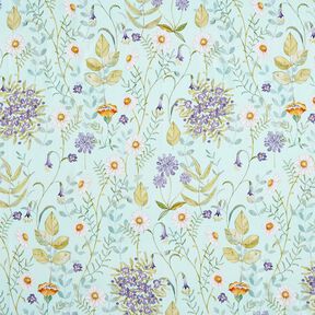 Katoenen stof Popeline Wilde bloemen – licht mint/lavendel, 