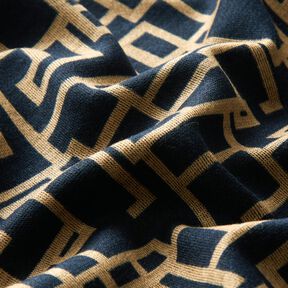 Viscosejersey abstracte rechthoeken – nachtblauw/beige, 