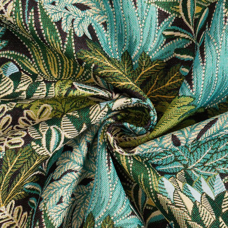 Decostof Jacquard Junglebladeren – zwart/groen,  image number 3