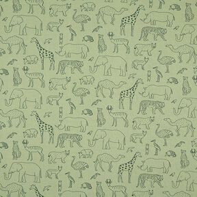 French Terry sommersweat gezeichnete Safari-Tiere – licht kaki, 