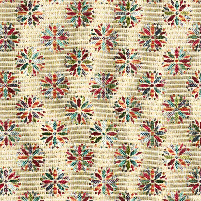 Decostof Gobelin kleine bloemenmandala's – lichtbeige/rood,  image number 1