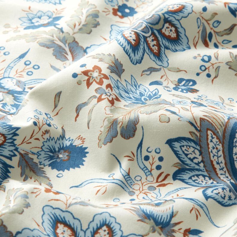 Katoenpopeline Delicate paisleybloemen – creme/babyblauw,  image number 2