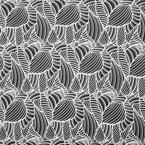 Viscosejersey abstracte bladeren – zwart/wit, 