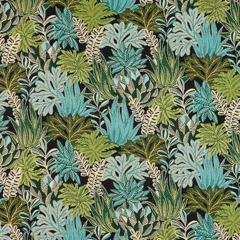 Decostof Jacquard Junglebladeren – zwart/groen,  image number 1