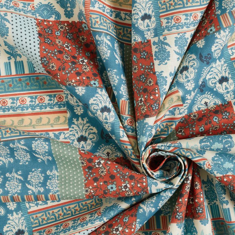 Katoenen stof Cretonne bloemen patchwork – blauw,  image number 3