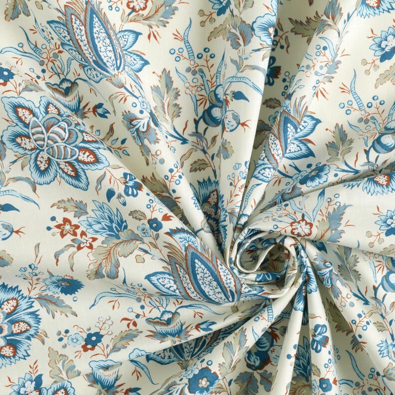 Katoenpopeline Delicate paisleybloemen – creme/babyblauw,  image number 3