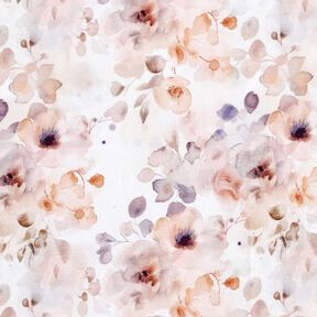 GOTS Katoenjersey Digitale print van aquarel wilde rozen – wit/licht oudroze, 